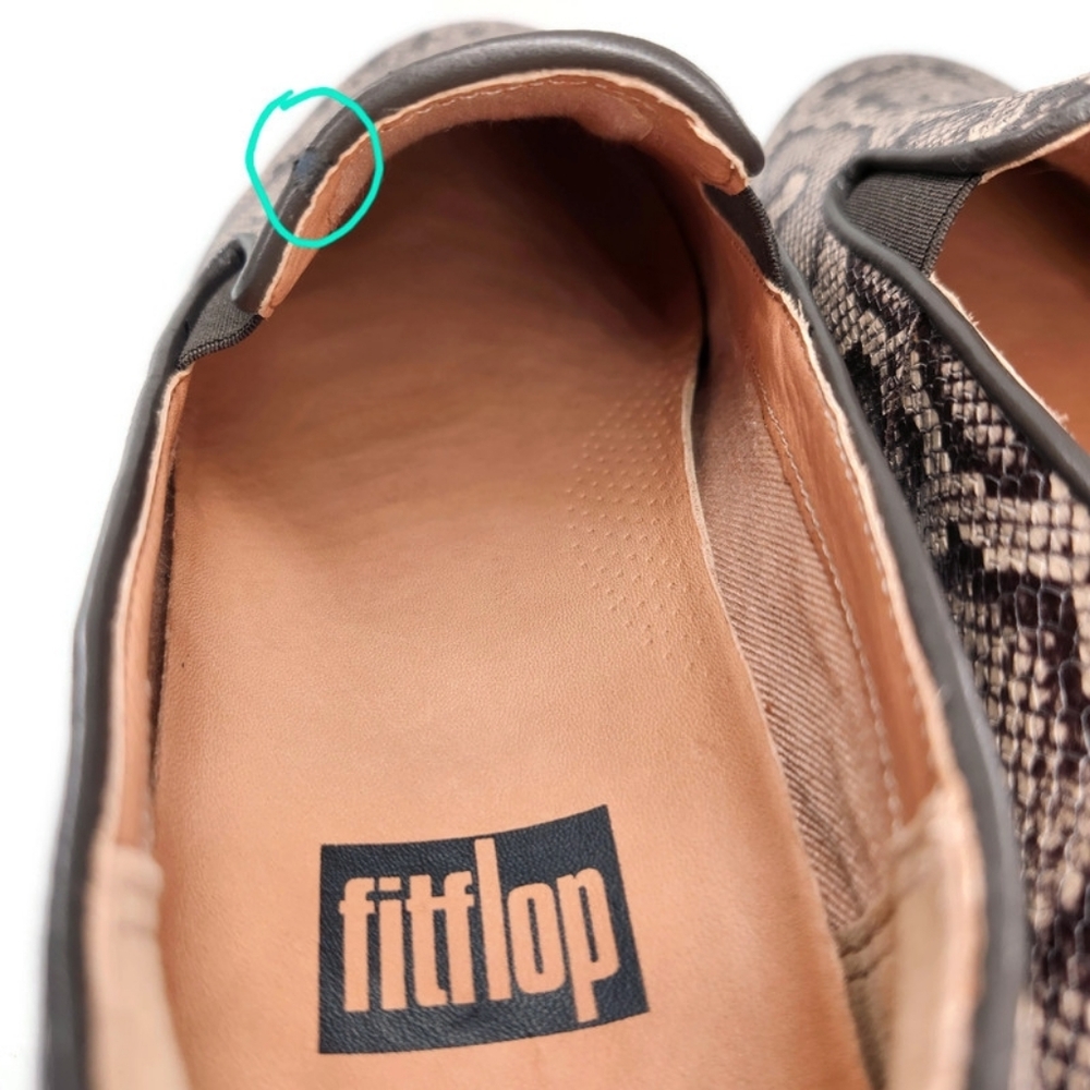 Fitflop Superskate Taupe Beige & Grey Snake Print Leather Slip-On Loafers - Picture 12 of 13